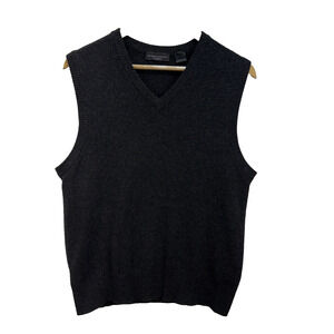 Neiman Marcus Mens Cashmere Knit V-Neck Sweater Vest Size M Black Ribbed Trim